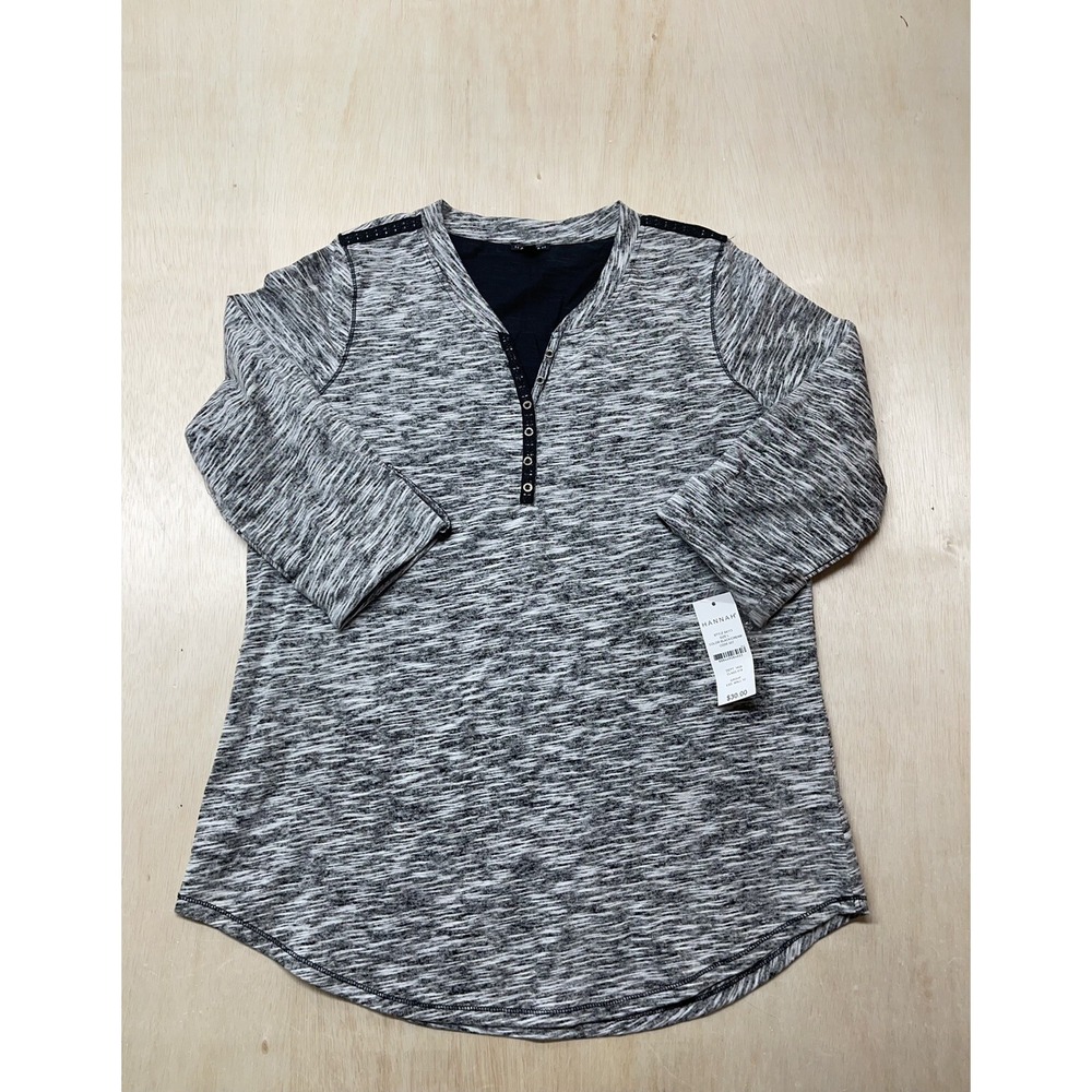 Hannah Womens 1/2 Button Up‎ Shirt Size Larger Gray Long Sleeve Top